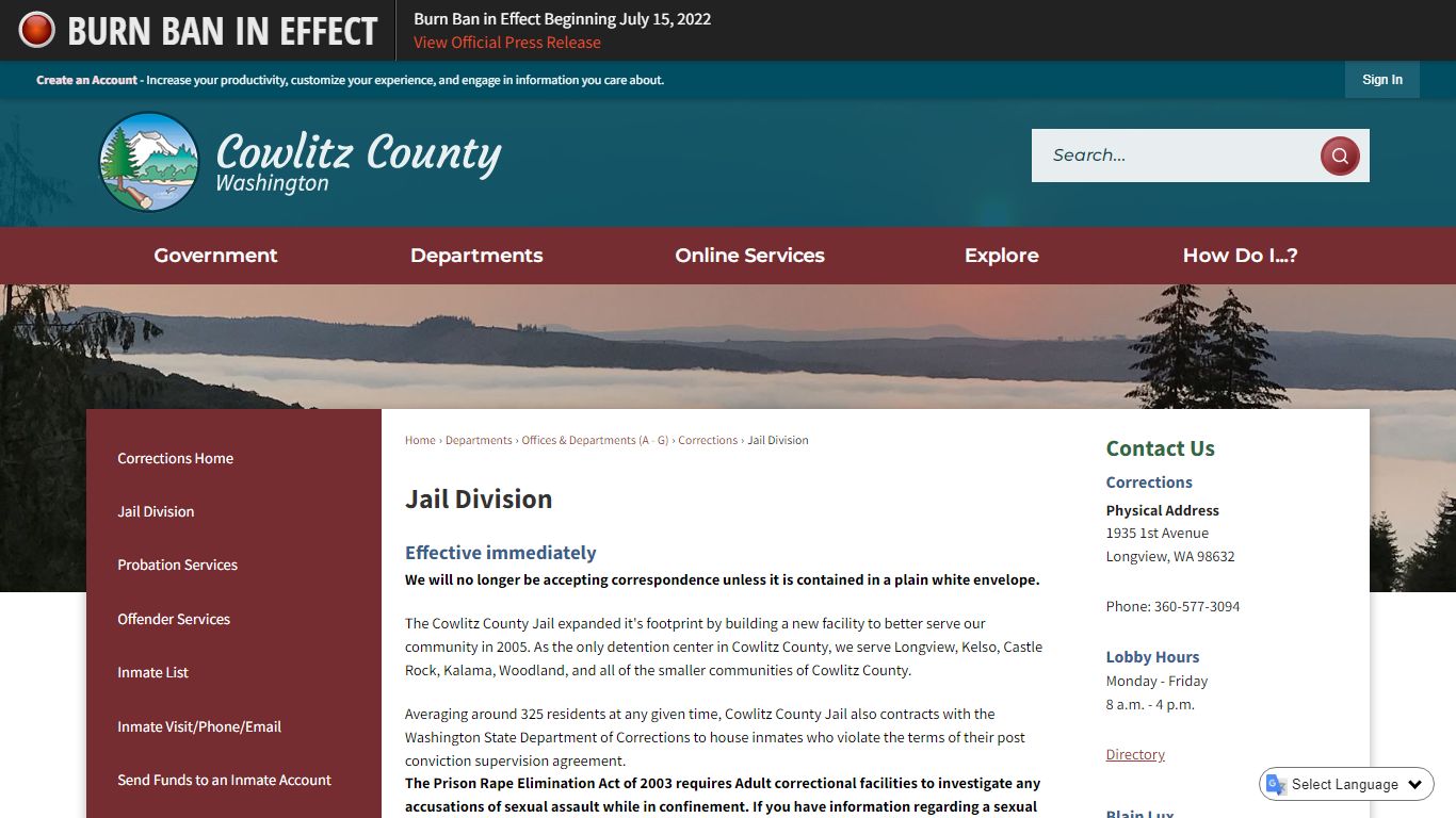 Jail Division | Cowlitz County, WA - Official Website